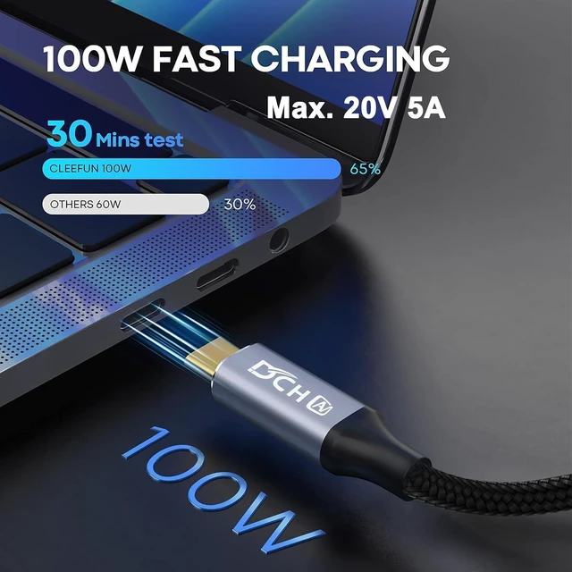 Alt view image 3 of 7 - DCHAV 3ft 100W USB C to USB C Cable Male to Female 4K Video Output 10Gbps Data Transfer 3.1 Gen 2 PD 20V 5A Fast Charging Nylon Braided 90 Degree Type C Monitor Cord for Laptop Phone Tablet