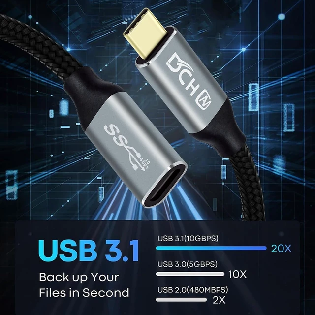 Alt view image 3 of 7 - DCHAV 6ft 100W USB C to USB C Cable 4K Video Output 10Gbps Data Transfer 3.1 Gen 2 PD 20V 5A Fast Charging Male to Female Type C to Type C Monitor Cord Nylon Braided for Laptop Phone Tablet