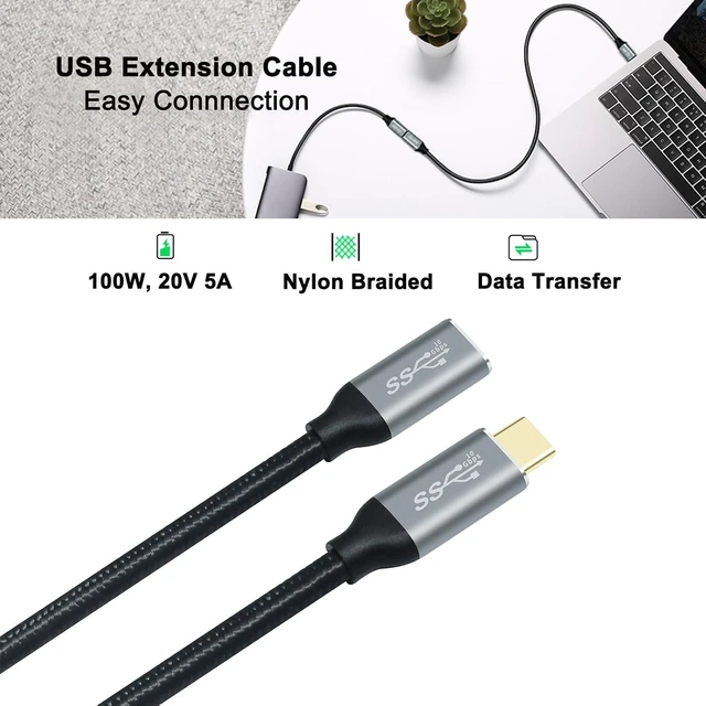 Alt view image 6 of 7 - DCHAV 6ft 100W USB C to USB C Cable 4K Video Output 10Gbps Data Transfer 3.1 Gen 2 PD 20V 5A Fast Charging Male to Female Type C to Type C Monitor Cord Nylon Braided for Laptop Phone Tablet