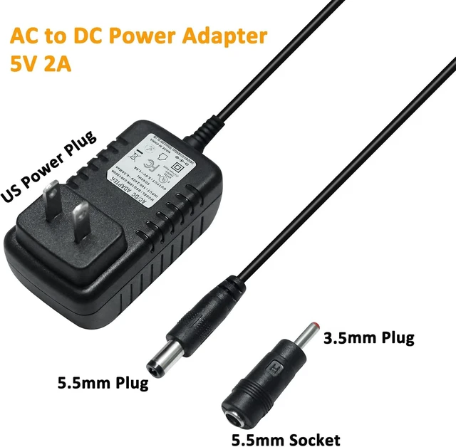 Alt view image 4 of 7 - DCHAV 5V 2A Power Supply AC to DC Adapter 100-240V 50-60Hz Power Cord 5.5mm x 2.5mm 3.5mm x 1.35mm Plug Wall Charger Replacement 4ft 10W Output 5 Volt 2 Amp for Camera LED Strip Light Speaker