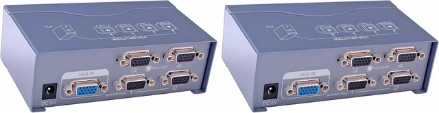 Main image of DTECH Powered 4 Port VGA Splitter Box Video Distribution Duplicator for 1 PC to Multiple Monitors Projector (Pack of 2)