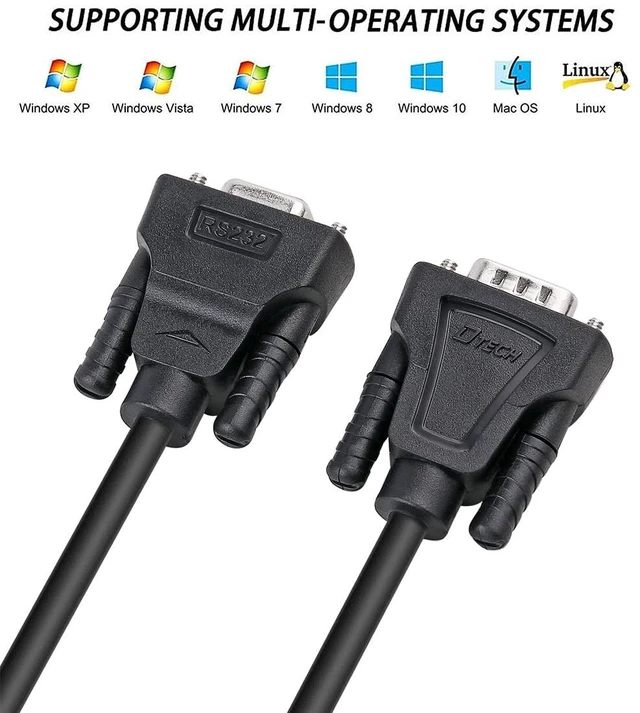 Alt view image 6 of 7 - DTECH RS232 Null Modem Cable DB9 Serial Male to Male Cord Full Handshaking 7 Wire Crossover for Data Communication Compatible with Computer Network Switch Laptop Router (1.5 Feet, Black)