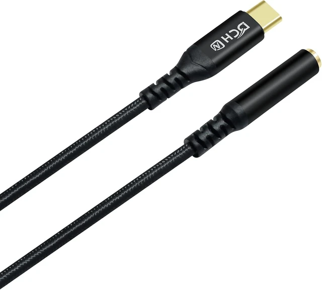 Alt view image 6 of 7 - DCHAV USB C to 3.5mm Audio Adapter USBc to 3.5 mm Headphone Jack Type C Aux Cord Braided Male to Female Dongle DAC Chip for Android Phone Tablet Laptop Speaker Headset Microphone Car Stereo, Black