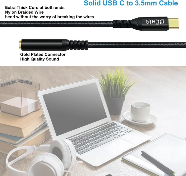 Alt view image 5 of 7 - DCHAV USB C to 3.5mm Audio Adapter USBc to 3.5 mm Headphone Jack Type C Aux Cord Braided Male to Female Dongle DAC Chip for Android Phone Tablet Laptop Speaker Headset Microphone Car Stereo, Black