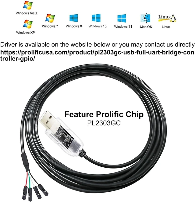Alt view image 3 of 7 - DTECH USB to TTL Serial Adapter Cable 3.3V 4 Pin LED Indicators Prolific Chip UART Debug Converter PL2303 3V3 tx rx Signal Level Output for Windows 11 10 8 7 XP MAC Linux Debugging Programming, 6ft