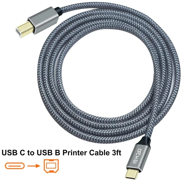 Alt view image 7 of 7 - DCHAV USB B to USB C Printer Cable to Computer Laptop 2.0 Type B Cord Replacement for DJ Controller MIDI Keyboard Piano Scanner Nylon Braided Wire, Gold-Plated Connectors, 3 Foot, Grey