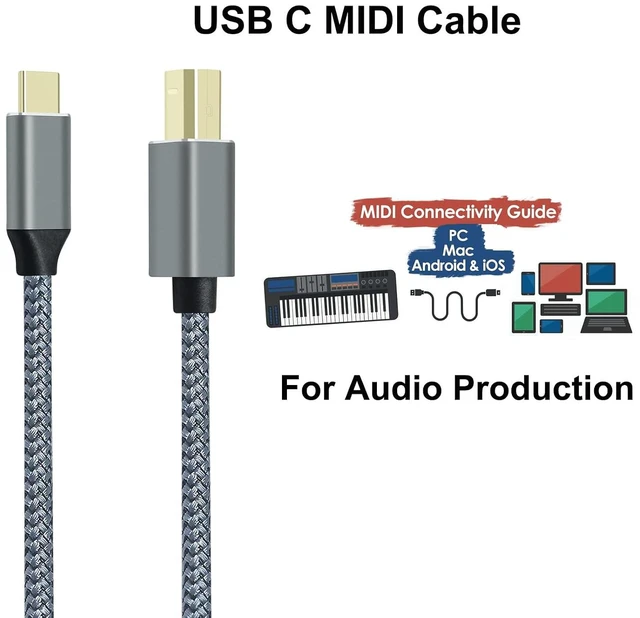 Alt view image 5 of 7 - DCHAV USB B to USB C Printer Cable to Computer Laptop 2.0 Type B Cord Replacement for DJ Controller MIDI Keyboard Piano Scanner Nylon Braided Wire, Gold-Plated Connectors, 3 Foot, Grey