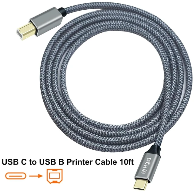Alt view image 7 of 7 - DCHAV USB B to USB C Printer Cable 2.0 Type B to Type C Cord Replacement for Computer Laptop DJ Controller MIDI Keyboard Piano Scanner Nylon Braided Wire, Gold-Plated Connectors, 10 Foot, Grey