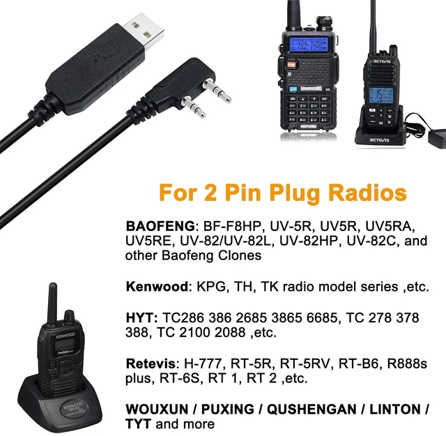 Alt view image 4 of 6 - DTECH USB Programming Cable with FTDI Chip for BaoFeng UV-5R BF-F8H-P UV-82H-P UV-82 BF-888S H777 TH Series K1 Kenwood 2 Pin Connector Two Way Ham Radio Cord 3ft