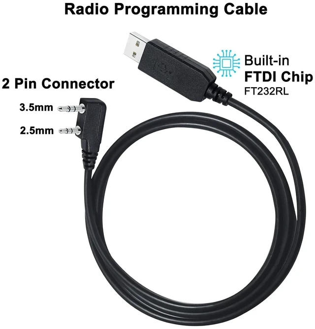 Alt view image 5 of 6 - DTECH USB Programming Cable with FTDI Chip for BaoFeng UV-5R BF-F8H-P UV-82H-P UV-82 BF-888S H777 TH Series K1 Kenwood 2 Pin Connector Two Way Ham Radio Cord 3ft