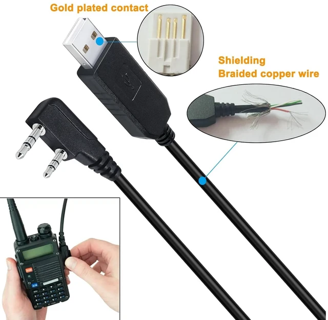 Alt view image 6 of 6 - DTECH USB Programming Cable with FTDI Chip for BaoFeng UV-5R BF-F8H-P UV-82H-P UV-82 BF-888S H777 TH Series K1 Kenwood 2 Pin Connector Two Way Ham Radio Cord 3ft
