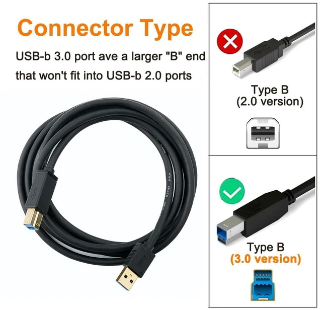 Alt view image 2 of 7 - DTECH 6 ft Printer Cable USB to USB b Cord Type A 3.0 Square End Male to Male KVM Data Wire for Laptop Computer (6 Feet, Black)
