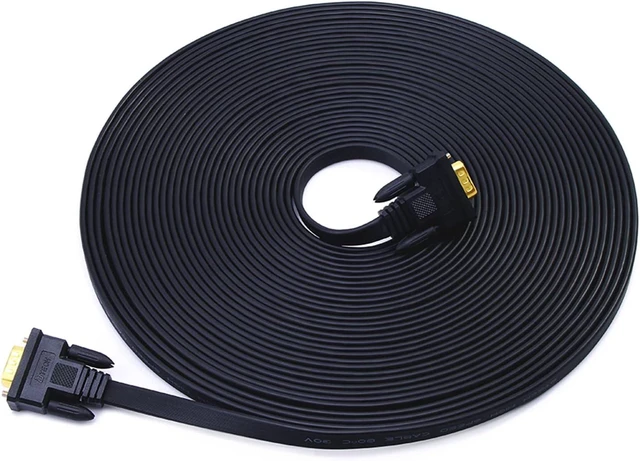 Main image of DTECH 65ft Extra Long VGA to VGA Cable for Computer Monitor 15 Pin Male to Male Flat VGA Cord Full HD Video (20 Meter, Black)