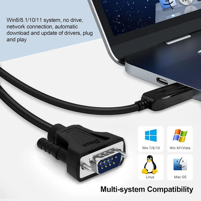 Alt view image 3 of 7 - DTECH USB to Male RS232 Cable 32ft USB to DB9 Serial Port Adapter with LED Indicator Lights, Compatible with Windows 11/10/8/7, Linux, Mac OS, Plug for Printer, CNC, Industrial Equipmen
