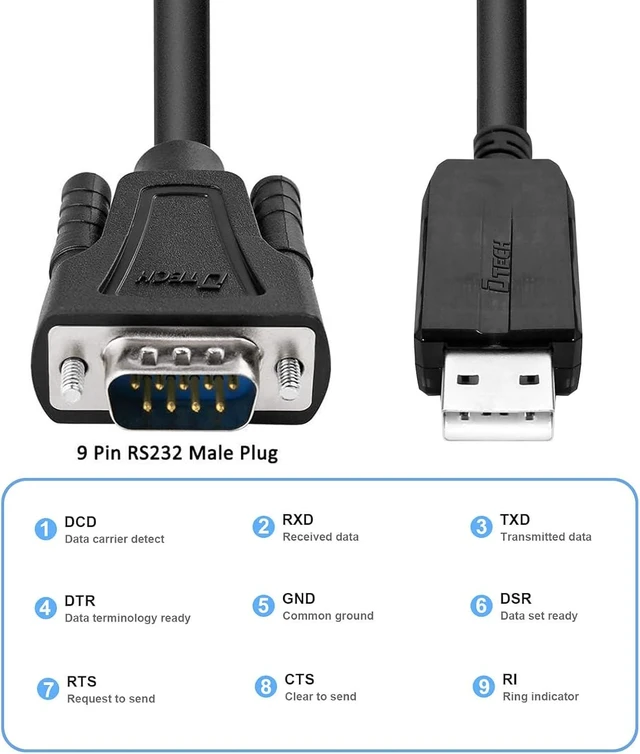 Alt view image 4 of 7 - DTECH USB to Male RS232 Cable 32ft USB to DB9 Serial Port Adapter with LED Indicator Lights, Compatible with Windows 11/10/8/7, Linux, Mac OS, Plug for Printer, CNC, Industrial Equipmen