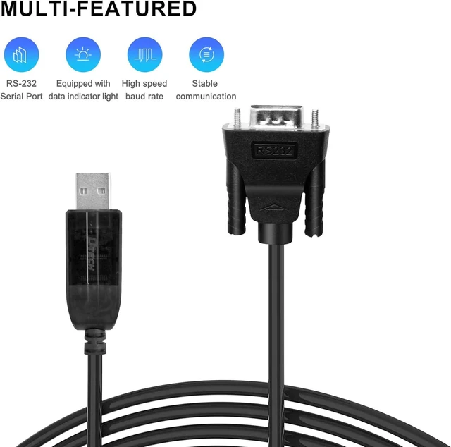 Alt view image 6 of 7 - DTECH USB to Male RS232 Cable 32ft USB to DB9 Serial Port Adapter with LED Indicator Lights, Compatible with Windows 11/10/8/7, Linux, Mac OS, Plug for Printer, CNC, Industrial Equipmen