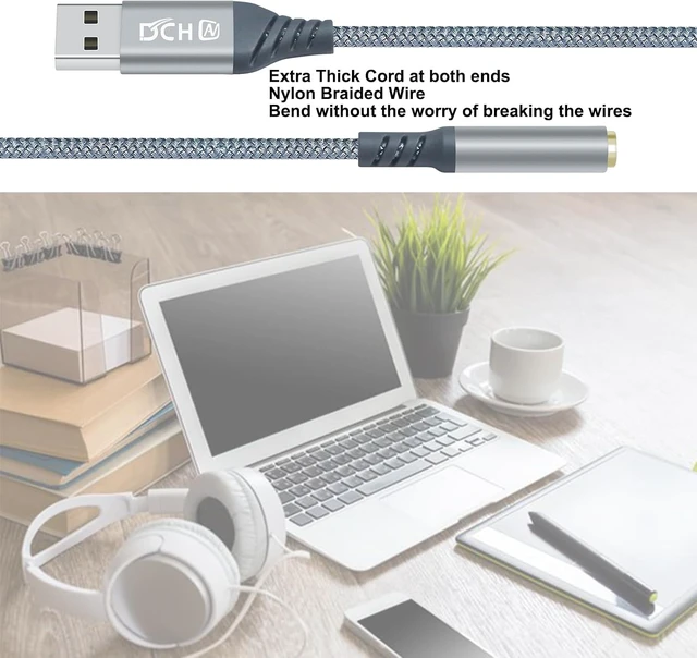 Alt view image 6 of 7 - DCHAV USB to 3.5mm Audio Adapter Microphone Headphone Jack External Sound Card AUX USB Type A to 3.5 mm Cable 4 Pole TRRS Female Interface Line Control for PC Laptop Desktop Speaker Headset, Grey