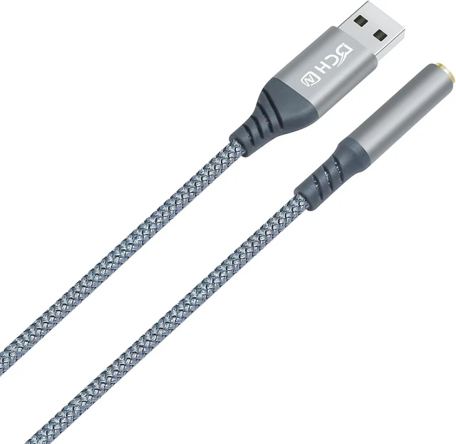 Alt view image 7 of 7 - DCHAV USB to 3.5mm Audio Adapter Microphone Headphone Jack External Sound Card AUX USB Type A to 3.5 mm Cable 4 Pole TRRS Female Interface Line Control for PC Laptop Desktop Speaker Headset, Grey