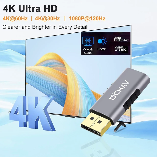 Alt view image 2 of 7 - DCHAV HDMI to Displayport Adapter 4K 60hz Unidirectional Display Port to HDMI Converter Male to Female Video Dongle for TV Projector Tablet Monitor to Laptop PC Desktop Computer DP Source