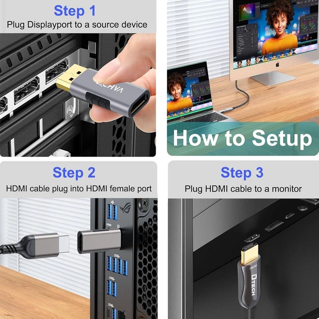 Alt view image 6 of 7 - DCHAV HDMI to Displayport Adapter 4K 60hz Unidirectional Display Port to HDMI Converter Male to Female Video Dongle for TV Projector Tablet Monitor to Laptop PC Desktop Computer DP Source