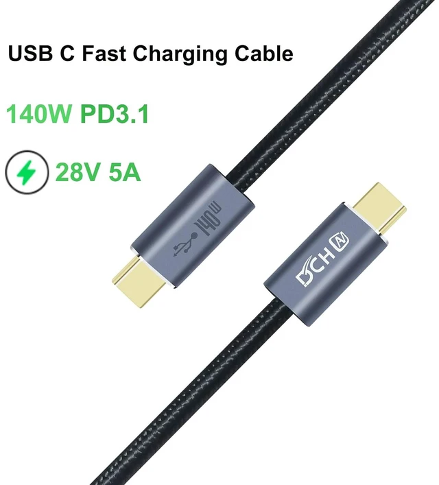Alt view image 3 of 7 - DCHAV 28V 5A USB C to USB C Cable Type C to Type C Fast Charging PD 3.1 140W 100W USBc to USBc Cord 6.5ft Nylon Braided for Data Transfer High Power Charge Phone Tablet Laptop Computer