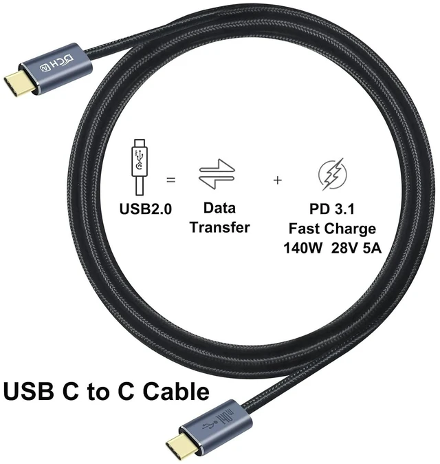 Alt view image 2 of 7 - DCHAV 28V 5A USB C to USB C Cable Type C to Type C Fast Charging PD 3.1 140W 100W USBc to USBc Cord 6.5ft Nylon Braided for Data Transfer High Power Charge Phone Tablet Laptop Computer