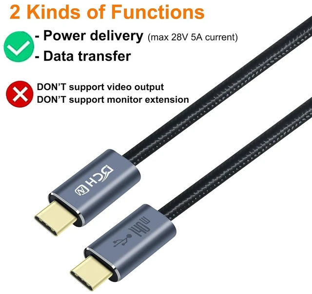 Alt view image 7 of 7 - DCHAV 28V 5A USB C to USB C Cable Type C to Type C Fast Charging PD 3.1 140W 100W USBc to USBc Cord 6.5ft Nylon Braided for Data Transfer High Power Charge Phone Tablet Laptop Computer