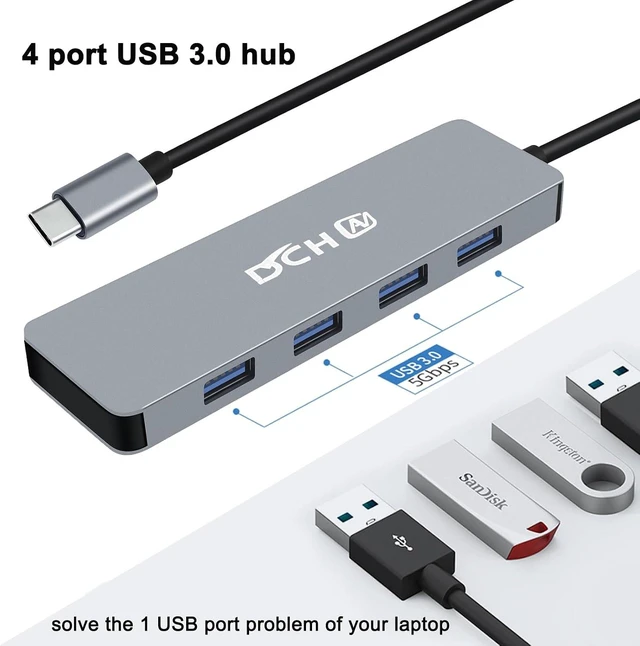 Alt view image 2 of 6 - USB C Hub 3.0, DCHAV 4-Port USB Splitter Data USBc Hub Multiport Adapter for Laptop PC Desktop Computer Notebook Printer HDD Keyboard and Mouse Compatible with Windows Mac Linux Chrome