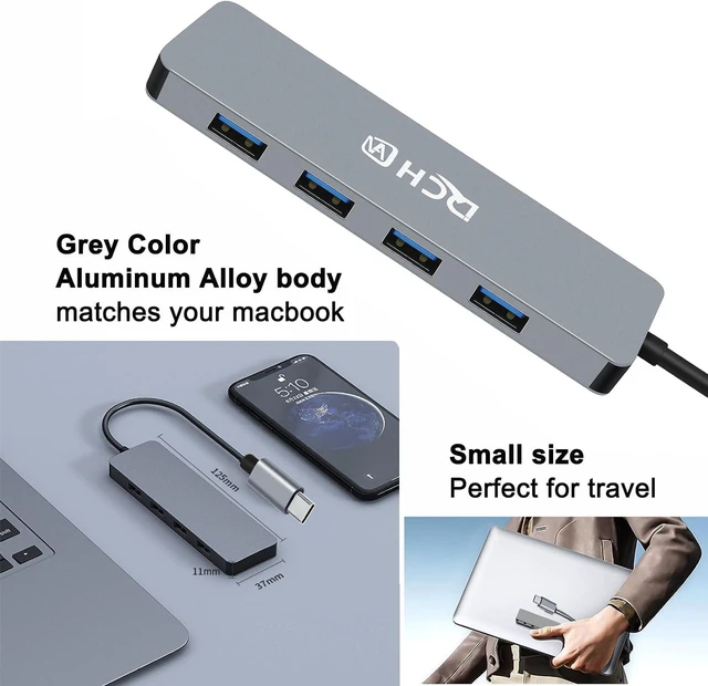 Alt view image 4 of 6 - USB C Hub 3.0, DCHAV 4-Port USB Splitter Data USBc Hub Multiport Adapter for Laptop PC Desktop Computer Notebook Printer HDD Keyboard and Mouse Compatible with Windows Mac Linux Chrome