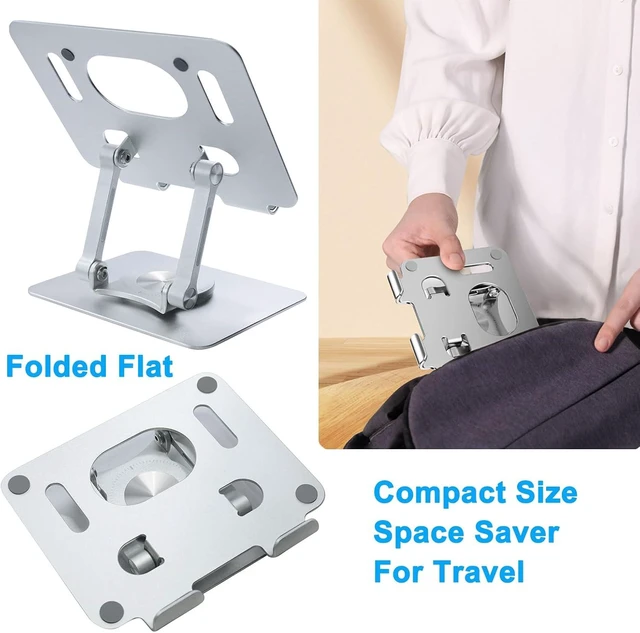 Alt view image 2 of 7 - DCHAV Foldable Adjustable Drawing Tablet Stand for Desk iPad Holder Laptop Computer Riser 360 Rotating Ergonomic Aluminum Raised Table for Portable Monitor Phone 5-12 Inch Notebook, Silver