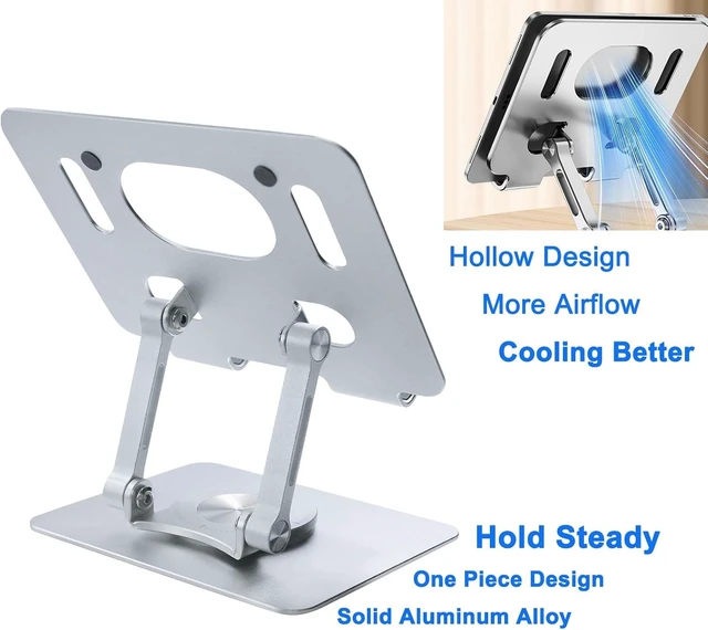 Alt view image 5 of 7 - DCHAV Foldable Adjustable Drawing Tablet Stand for Desk iPad Holder Laptop Computer Riser 360 Rotating Ergonomic Aluminum Raised Table for Portable Monitor Phone 5-12 Inch Notebook, Silver