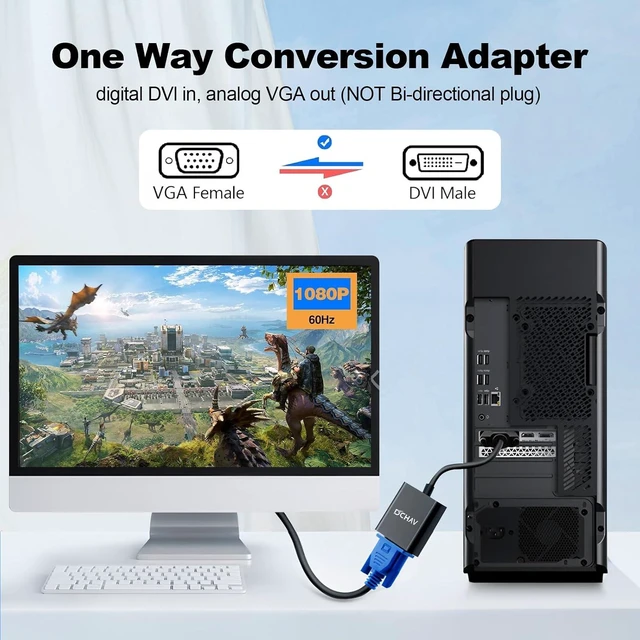 Alt view image 4 of 7 - DCHAV DVI to VGA Adapter Cable DVI-D Male to Female Converter 24+1 Port for Computer Monitor Projector TV Old Video Card (Digital to Analog Directional Connection)