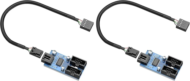 Main image of Rocketek Motherboard USB 2.0 9-Pin Header to 2-Port Hub Splitter - 30CM Cable USB 9-Pin Internal Cable Adapter (Pack of 2)