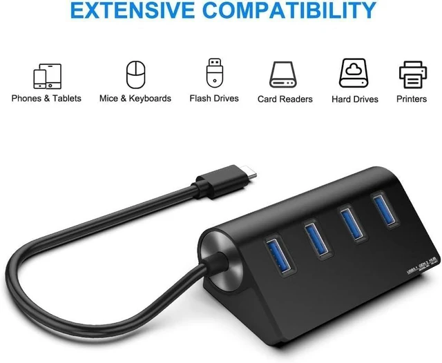Alt view image 3 of 5 - USB C Hub, 4-Port USB 3.0 Hub with USB-A Data Ports, Aluminum USB C to USB Adapter, Expand One USB-C Port into Four USB-A Ports for Laptop, MacBook, PC and Tablet