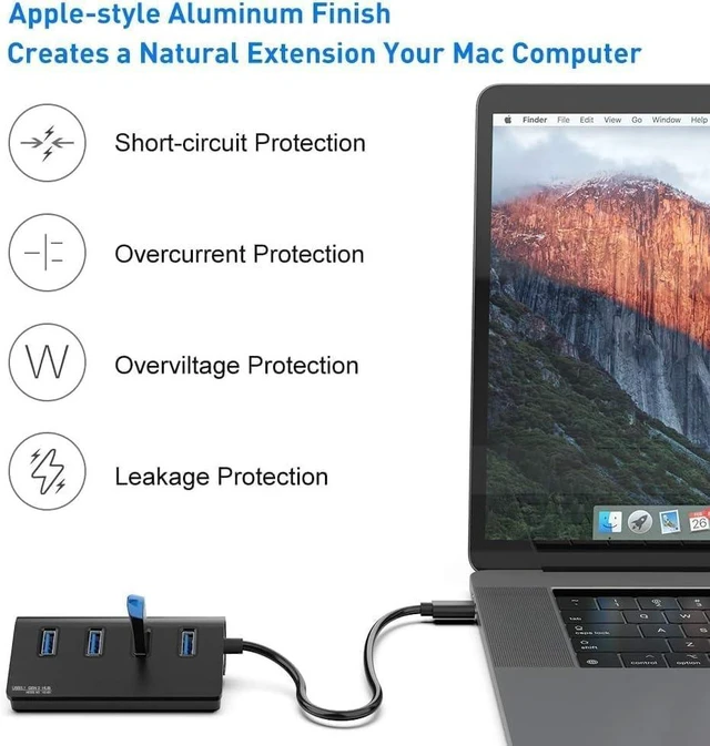 Alt view image 4 of 5 - USB C Hub, 4-Port USB 3.0 Hub with USB-A Data Ports, Aluminum USB C to USB Adapter, Expand One USB-C Port into Four USB-A Ports for Laptop, MacBook, PC and Tablet