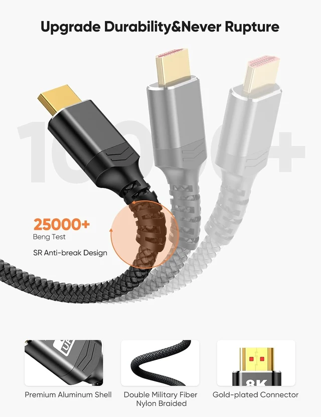 Alt view image 3 of 7 - 8K HDMI 2.1 Cable 2-Pack 15FT/4.5M, 48Gbps Ultra High Speed-Black