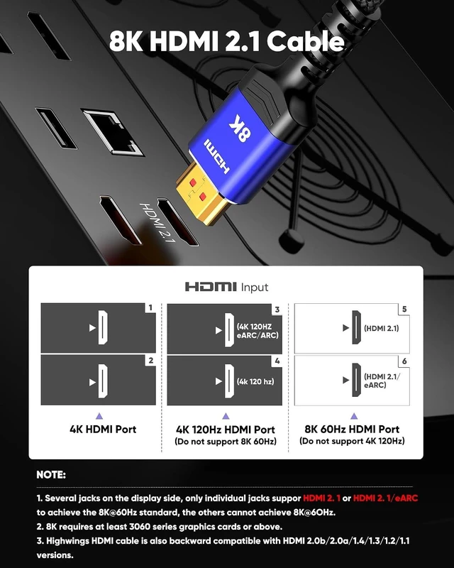 Alt view image 2 of 7 - 8K HDMI 2.1 Cable 2-Pack 6.6FT/2M, 48Gbps Ultra High Speed-Blue