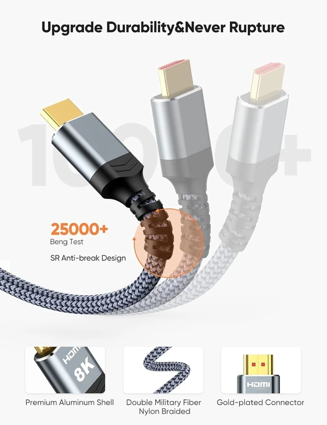 Alt view image 3 of 7 - 8K Short HDMI 2.1 Cable 2-Pack 1.5FT, 48Gbps Ultra High Speed