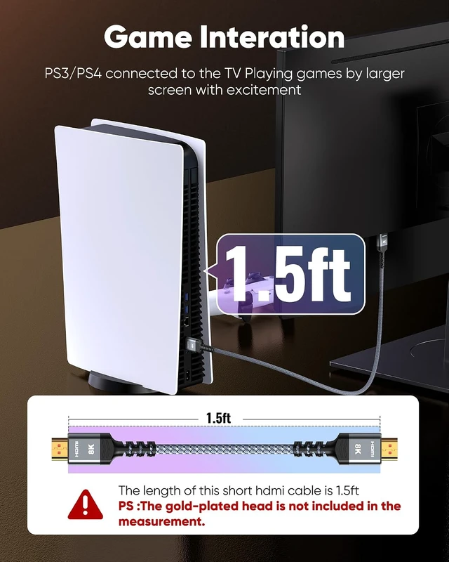Alt view image 2 of 7 - HDMI Cable 1.5 ft, 4K Ultra High Speed HDMI to HDMI Cord