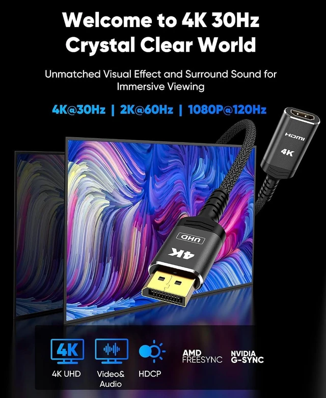 Alt view image 2 of 7 - 4K DisplayPort to HDMI Adapter, Uni-Directional DP to HDMI Adapter Converter Cable Male to Female, HDMI Abapter Compatible with Laptop Desktop HDTV Monitor Projector, Black, Passive