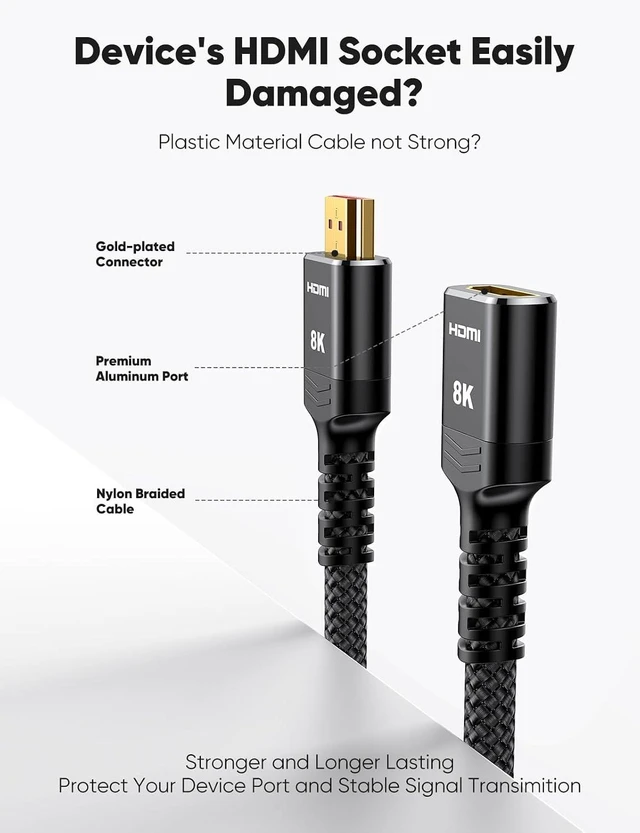 Alt view image 4 of 7 - 8K 4K HDMI Extender Cable 3.3FT/1M Short HDMI Extension Cable 2.1 4K@30Hz/ 60Hz/ 120Hz, Ultra high Speed HDMI Adapter Male to Female Compatible with PS5 Roku Stick Blu Ray Player HDTV Laptop