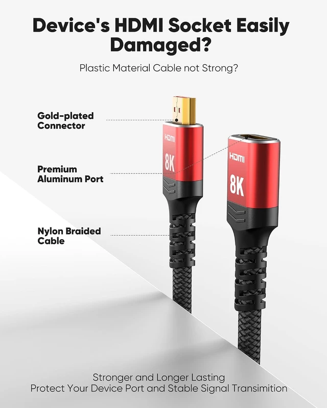 Alt view image 4 of 7 - 8K 4K HDMI Extender Cable, Short HDMI Extension Cable 2.1 4K@30Hz/ 60Hz/ 120Hz, Ultra high Speed HDMI Adapter Male to Female Compatible with PS5 Roku Stick Blu Ray Player HDTV Laptop 3.3FT