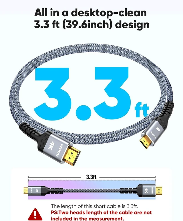 Alt view image 4 of 7 - Mini HDMI to HDMI Cable 3.3FT, (4K 60Hz) High Speed