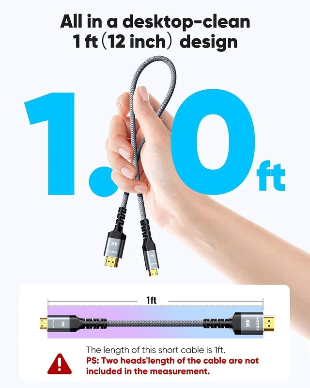 Alt view image 3 of 7 - Mini HDMI to HDMI Cable 1FT, High Speed 4K60Hz