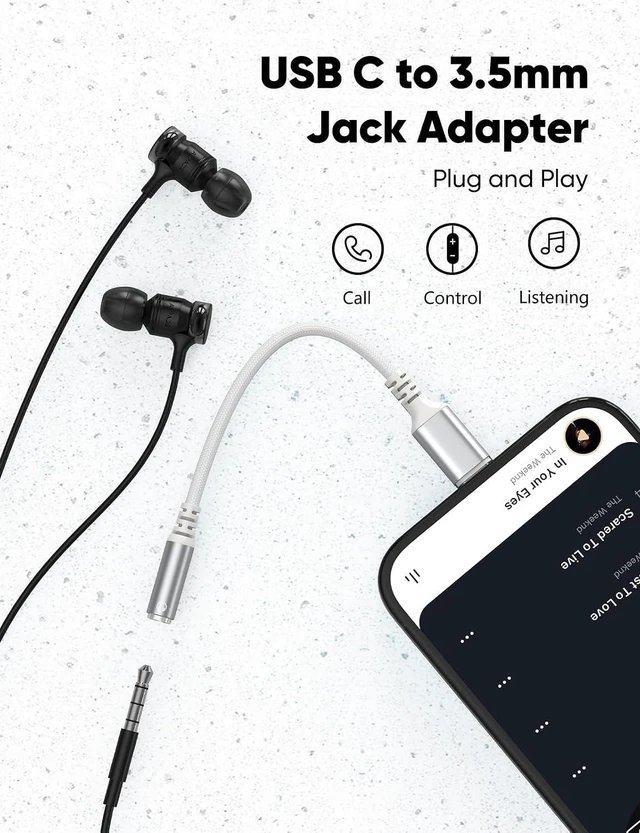 Alt view image 2 of 7 - USB Type C to 3.5mm Female Headphone Jack Adapter (3-Pack)