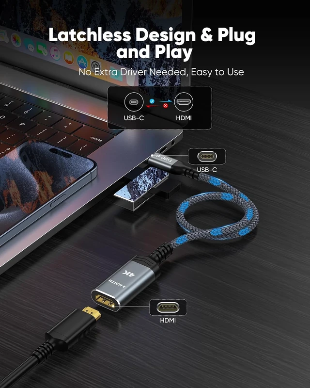Alt view image 5 of 7 - USB C to HDMI Cable&USB C to HDMI Adapter, 4K@60Hz