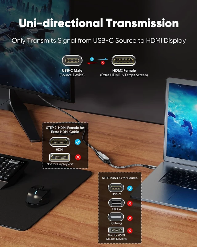 Alt view image 6 of 7 - USB C to HDMI Cable&USB C to HDMI Adapter, 4K@60Hz