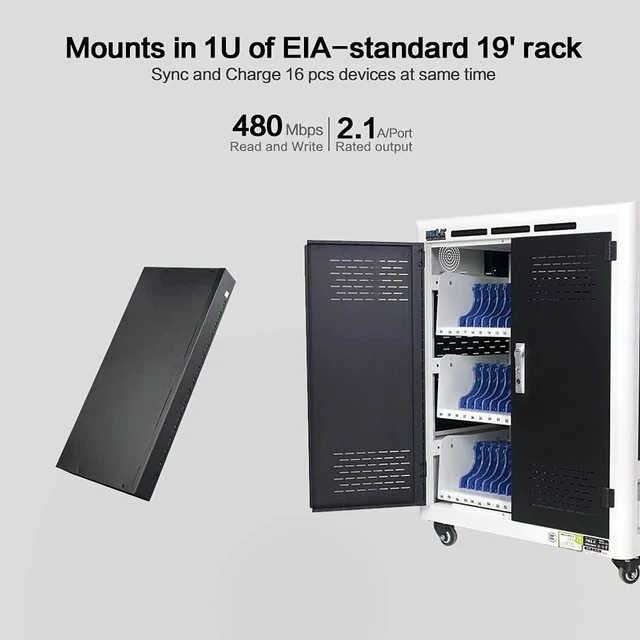 Alt view image 3 of 7 - 16-Port USB-C sync Charging hub Station-Charging Cabinet Hub-5V 40A 200W USB Charger Output-high Speed Charging hub Station for Smartphone Tablet-Rackmount-Black Metal