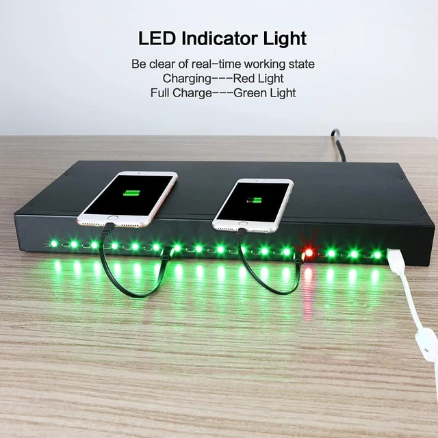 Alt view image 4 of 7 - 16-Port USB-C sync Charging hub Station-Charging Cabinet Hub-5V 40A 200W USB Charger Output-high Speed Charging hub Station for Smartphone Tablet-Rackmount-Black Metal