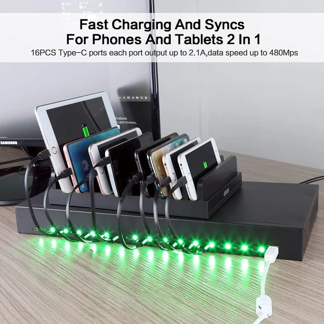 Alt view image 5 of 7 - 16-Port USB-C sync Charging hub Station-Charging Cabinet Hub-5V 40A 200W USB Charger Output-high Speed Charging hub Station for Smartphone Tablet-Rackmount-Black Metal